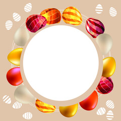 Easter template with eggs and festive symbols of spring holiday.