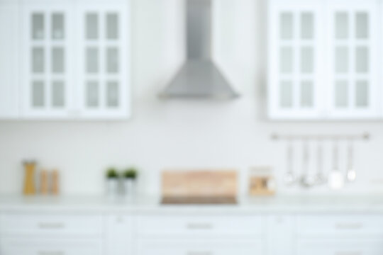 Blurred view of modern stylish kitchen interior