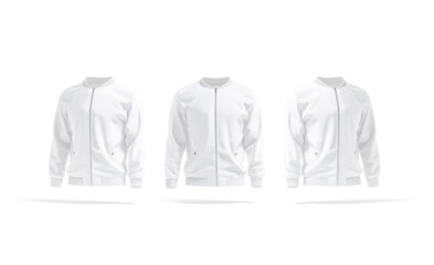 Blank white bomber jacket mockup, front and side view