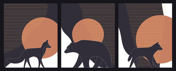 silhouette of wild animals on an abstract geometrical background. perfect for backgrounds, brochures, fabric printing, prints, leaflets, information, logos, invitations