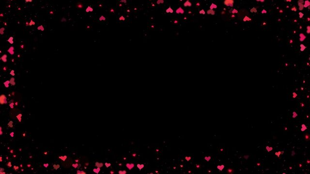 Heart frame with small hearts for Valentines Day, Mothers Day or wedding events on black background. Love and romance frame concept. Seamless looping 4k