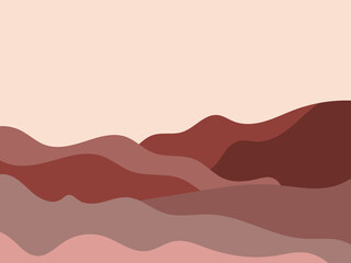 Wavy landscape in a minimalistic style. Landscape with hills. Boho decor for prints, posters and interior design. Mid Century modern decor. Trend style. Vector illustration