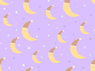 Naklejka na ściany i meble Good night. Sleeping crescent and stars seamless pattern. Night sky. Sweet dream, print for bed linen, pajamas and paper. Vector illustration