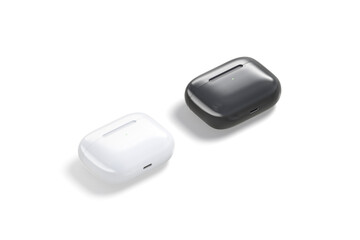 Blank black and white small headphones case mockup, isolated