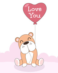 Vector celebratioin of cute dog with the heart balloon. Valentine's concept.