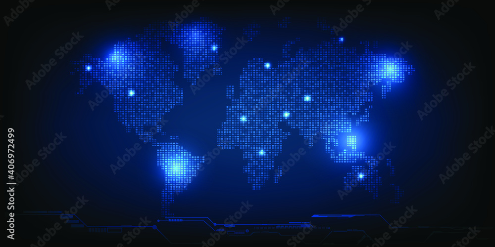 Poster world map grid sector with distribute point light represent to world communication.vector illustrati