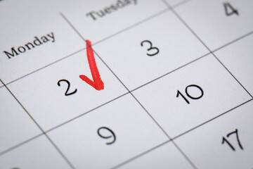 Calendar with marked date February 2nd, closeup. Groundhog day