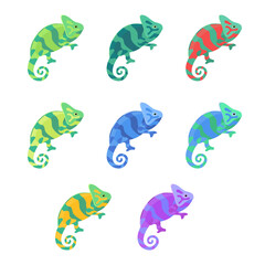Colorful Chameleon set. vector illustration