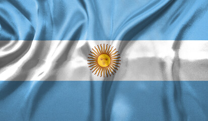 Argentina flag wave close up. Full page Argentina flying flag. Highly detailed realistic 3D rendering