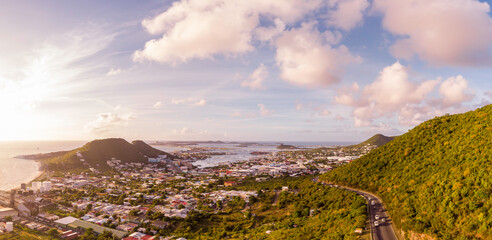 Landscape of the Caribbean island of St.Maarten. The island of Dutch and French St. Martin