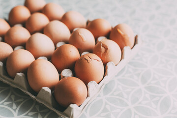 substandard broken chicken eggs in egg cartons from the store 