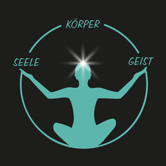 body soul spirit circle person sitting in yoga lotus position vector illustration EPS10