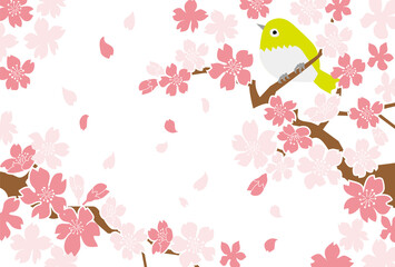 満開の桜とウグイスのシンプルな背景素材