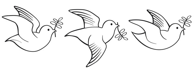 Doves and pigeons birds logo set for peace concept. Icons vector