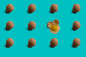 Pattern with eggs on a blue background