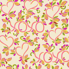 XOXO love heart floral natural ornate seamless pattern. Great for gift wrap, cards, scrap booking, letters, wallpaper, tile, dinnerware, product design projects. Vector