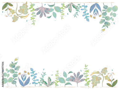 春の花と葉っぱのオシャレなフレームイラスト素材 Art Sticker A Melchi