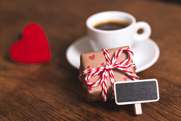 Valentine gift and coffee. Holiday mockup.