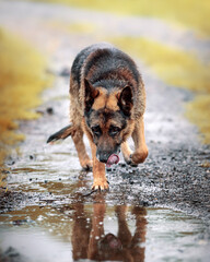 german shepherd on a walk