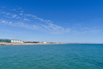 View of Worthing Beach from Worthing Pier, UK