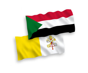 Fototapeta premium National vector fabric wave flags of Vatican and Sudan isolated on white background. 1 to 2 proportion.