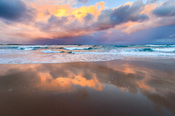 Magic Clouds Sunset at Cronulla Beach, New South Wales, Sydney, Australia, Beautiful reflection...