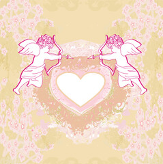 happy valentines day vintage card with cupids and vintage frame