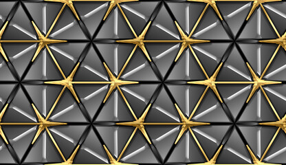 Gold silver 3d Lattice Hexagon For Wallpaper and 3d Background. Seamless Silver gold metal Wallpaper 3d rendering