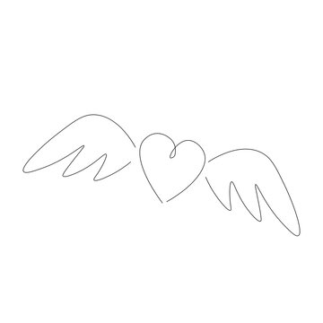 Heart with wings on white background line drawing, vector illustration