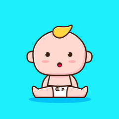 cute baby boy sitting wearing a diaper, baby boy vector ilustration design character, cute baby for mascot logo