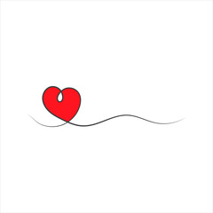 Continuous one line drawing of heart isolated on white background. EPS10 vector illustration for banner, template.