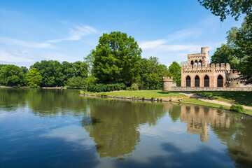 View of the ruins of the Moosburg in the public park in Wiesbaden / Germany