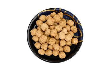Meat or Fried Shrimp Balls placed in a black plate  isolated on white background