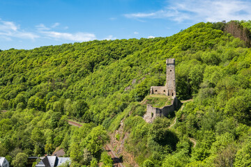 View of the ruins of the Philippsburg in Monreal / Germany in the Eifel