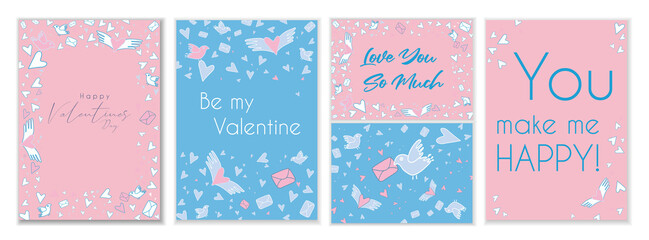 Valentines day cards in pastel shades of pink and blue. Typography poster, card, label, banner design set. Vector illustration EPS10