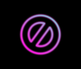 Glowing neon No sign or No symbol on black background.  