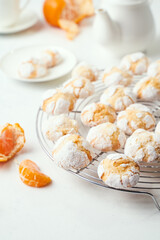 Home baked racked clementine cookies on baking rack