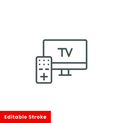 TV And Remote icon. Line style for web template and app. Television, control, channel, vector illustration design on white background. Editable stroke EPS 10