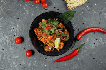 Japanese food: Glass noodles with chicken and vegetables