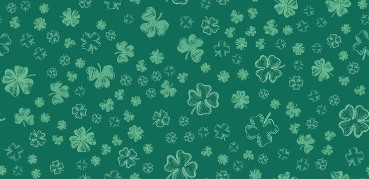 Patrick's day. Clover icons set. Hand drawn illustration. Vector.
