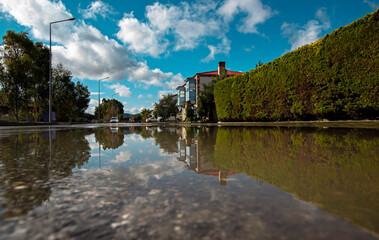 Fototapeta premium Turkey -Izmir -15 January 2021 Alaçatı street photos, reflections in rainwater.