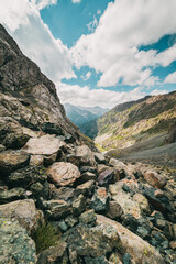 Panoramic view of the trail to Ala Kul lake at 3600 meters high in kyrgyzstan
