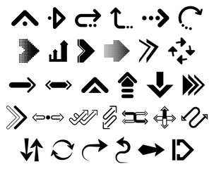 Set of isolated next or right move arrows. Play buttons for website. Undo and redo symbols. Directional vector icon for software design. Circle sign for update or refresh. Navigation pointer.Pictogram