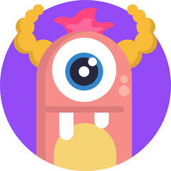 Funny colorful face of monster Icon. character for site, video, animation, website, infographic, messages, comics, newsletters.