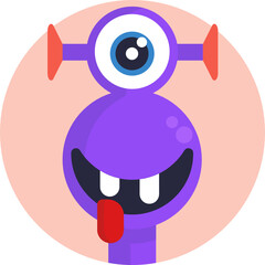 Funny colorful face of monster Icon. character for site, video, animation, website, infographic, messages, comics, newsletters.