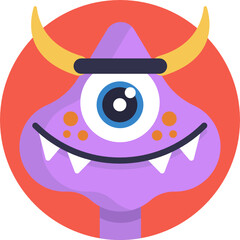 Funny colorful face of monster Icon. character for site, video, animation, website, infographic, messages, comics, newsletters.