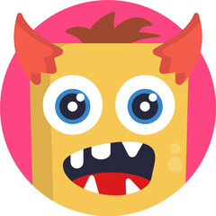 Funny colorful face of monster Icon. character for site, video, animation, website, infographic, messages, comics, newsletters.