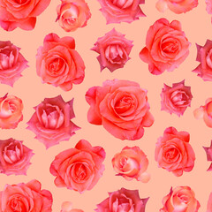 Seamless pattern with roses on a orange background.  Photo collage creative design for textile, fashion, wallpaper, fabric, wrapping paper.
