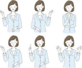 Women's white coat to guide, Waist Up Pose Collection