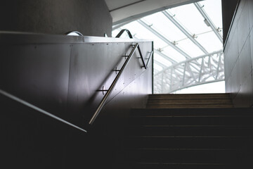 modern stairs dark background staircase gray bright light no people